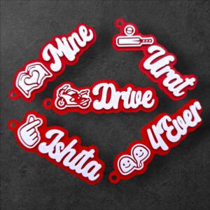 Dual Layer Emoji Custom Name Keychain | Personalized Bag Tag | Red & White